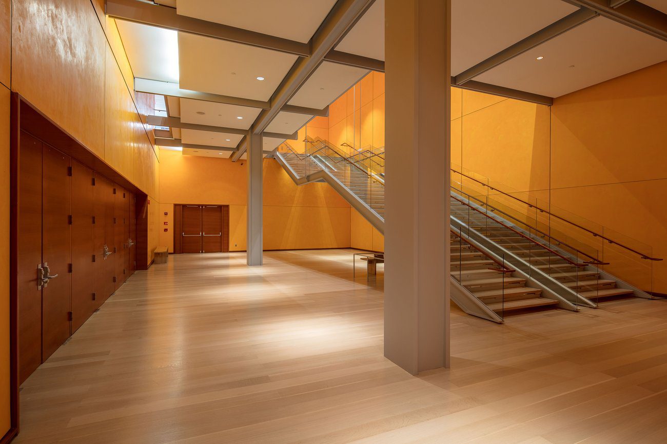 The Times Center lobby stairs and lower lobby